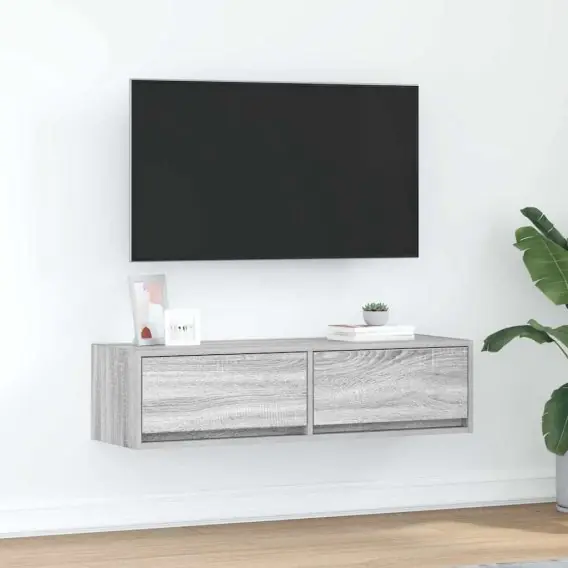 Nie przegap Szafka RTV Szary Sonoma 100x31x25,5 cm Materiał drewnopochodny Lumarko! - Hurtownia wielobranżowa Lumarko